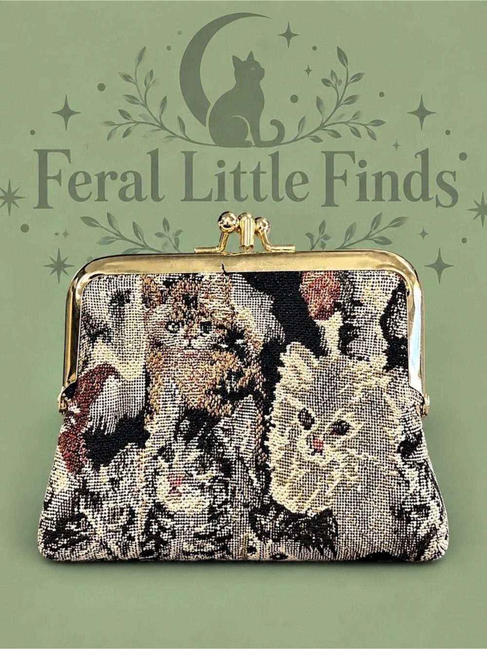 Cat Print Kiss-Lock Clutch - Brown & Black
